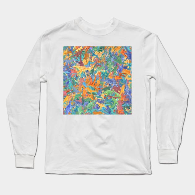 Dinosaur Tumble - random dinosaur print Long Sleeve T-Shirt by aeolia